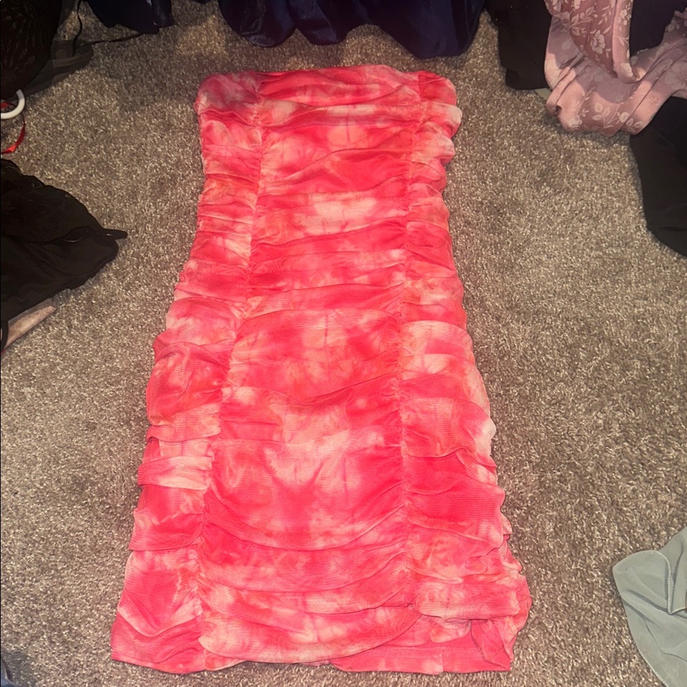 Superdown Pink Ruched Strapless Dress